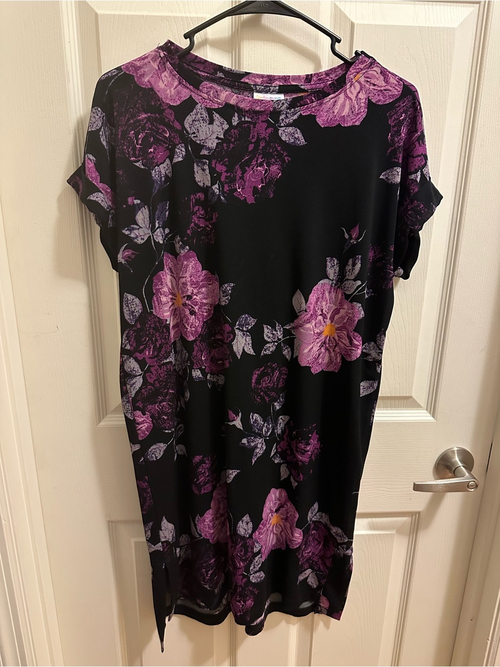 LuLaRoe Black Midi Dress with Purple Floral Print